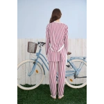 Pijamoni Kadın İpekli Kumaş Sabahlıklı 3’lü Şık Pijama Takımı - Gül Kurusu