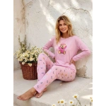 Pijamoni Kadın Milan Kumaş Bisiklet Yaka Uzun Kollu Pijama Takımı