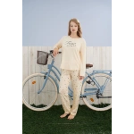 Pijamoni Kadın Milan Kumaş Bisiklet Yaka Sarı Pijama Takımı - 7600