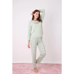 Pijamoni Kadın Milan Kumaş Bisiklet Yaka Su Yeşili Pijama Takımı - 7600