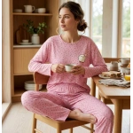 Pijamoni Kadın Milan Kumaş Bisiklet Yaka Uzun Kollu Pijama Takımı
