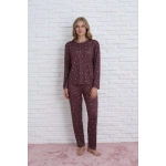 Pijamoni Kadın Milan Kumaş Bisiklet Yaka Mürdüm Pijama Takımı - 7600