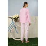 Pijamoni Kadın Milan Kumaş Bisiklet Yaka Pembe Pijama Takımı - 7600