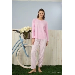 Pijamoni Kadın Milan Kumaş Bisiklet Yaka Pembe Pijama Takımı - 7600