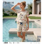 Pijamoni Kadın Milan Kumaş Kısa Kollu Şortlu Pijama Takımı