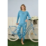 Pijamoni Polyviskon Uzun Kollu Mavi Pijama Takımı - 7300