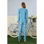 Pijamoni Polyviskon Uzun Kollu Mavi Pijama Takımı - 7300