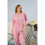 Pijamoni Polyviskon Uzun Kollu Pembe Pijama Takımı - 7300