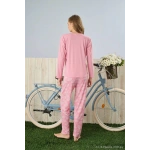 Pijamoni Polyviskon Uzun Kollu Pembe Pijama Takımı - 7300