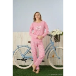 Pijamoni Polyviskon Uzun Kollu Pembe Pijama Takımı - 7300