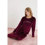 Pijamoni Kadın Yumuşak Kadife Mürdüm Pijama Takımı
