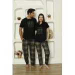 Pijamoni Süprem Kumaş Altı Ekose Desenli Kısa Kollu Kadın Pijama Takımı-6610