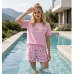 Pijamoni Kadın Milan Kumaş Kısa Kollu Şortlu Pijama Takımı