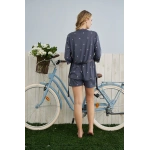 Pijamoni Kadın Milan Kumaş Sabahlıklı Dantel Detaylı Şortlu 3lü Antrasit Rengi Kadın Pijama Takımı - 7555