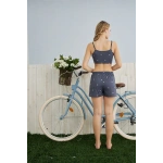 Pijamoni Kadın Milan Kumaş Sabahlıklı Dantel Detaylı Şortlu 3lü Antrasit Rengi Kadın Pijama Takımı - 7555