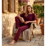 Pijamoni Milan Kumaş Bisiklet Yaka Kısa Kollu Kadın Uzun Pijama Takımı