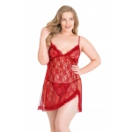 Primoda Büyük Beden Kırmızı Kısa Tül Gecelik 3026
