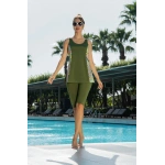 RUKO Tankini Mayo Yeşil Desenli Şortlu Deniz Havuz Takımı