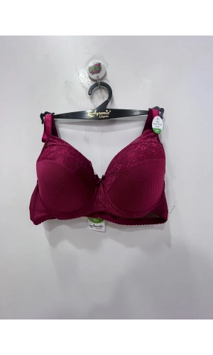 NERGİZ ÇİZGİLİ ÖNÜ DANTELLİ TOPARLAYICI SÜTYEN-bordo