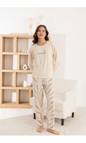 Pijamoni Kadın Milan Kumaş Bisiklet Yaka A. Sarı Pijama Takımı