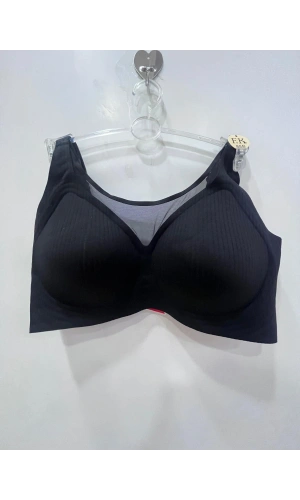 FK Kadın Balensiz Lazer Kesim Tül Detaylı Siyah Sütyen