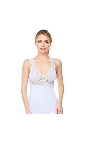 Belinay Kadın Geniş Dantel Panelli Pamuklu Beyaz Atlet