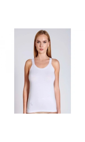 Belinay Kadın Omuz Dantel Detaylı Askılı Pamuklu Beyaz Atlet