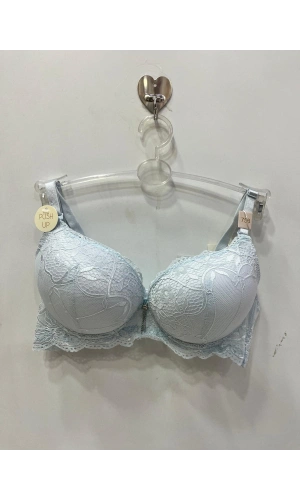 Belvü Kadın Balenli Dolgulu Dantelli Bebe Mavisi Sütyen