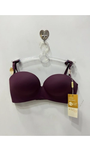 Belvü Kadın Telsiz Double Dolgulu Straplez Mor Sütyen