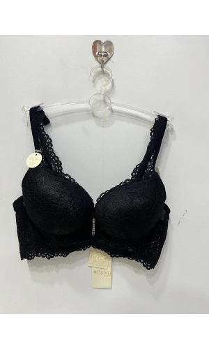 Belvü Kadın Balenli Dolgulu Dantel Detaylı Siyah Sütyen