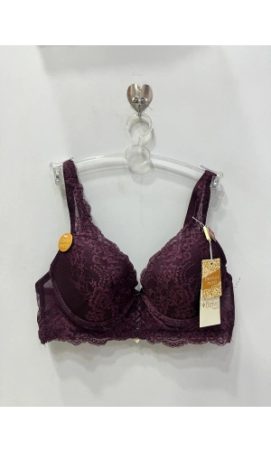 Belvü Kadın Balenli Dolgusuz Dantelli Bağcık Detaylı Mürdüm Sütyen