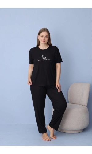 PİJAMONİ KADIN BATTAL DUBLİN KUMAŞ KISA KOLLU PİJAMA TAKIMI-5425-1