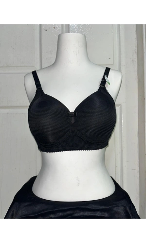 Nergiz Kadın C Cup Çizgi Desenli Toparlayıcı Siyah Sütyen