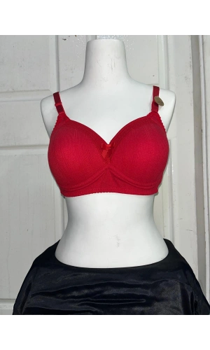 Nergiz Kadın C Cup Pamuklu Dantel Detaylı Toparlayıcı Kırmızı Sütyen