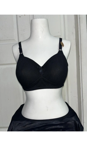Nergiz Kadın C Cup Pamuklu Dantel Detaylı Toparlayıcı Siyah Sütyen
