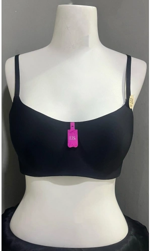 F.K Kadın Desteksiz ve Balensiz Lazer Kesim Siyah Sütyen