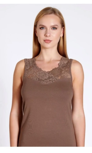 Belinay Kadın Dantel Askı Detaylı Pamuklu Vizon Atlet