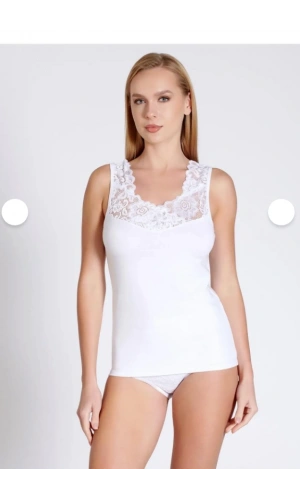 Belinay Kadın Dantel Askı Detaylı Pamuklu Beyaz Atlet