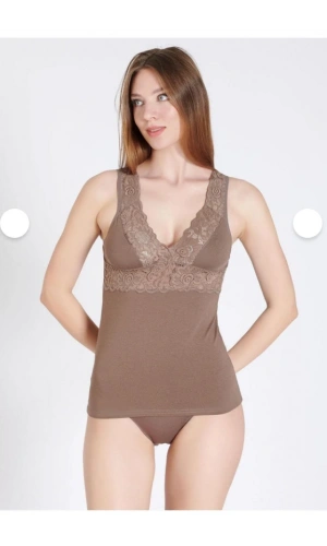 Belinay Kadın Geniş Dantel Panelli Pamuklu Vizyon Atlet