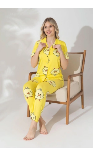Pijamerry Kısa Kol Milan Kumaş Pijama Takımı