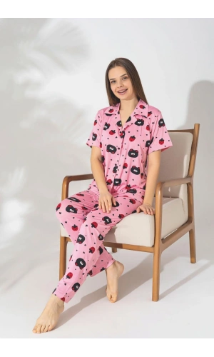 Pijamerry Kısa Kol Milan Kumaş Pijama Takımı