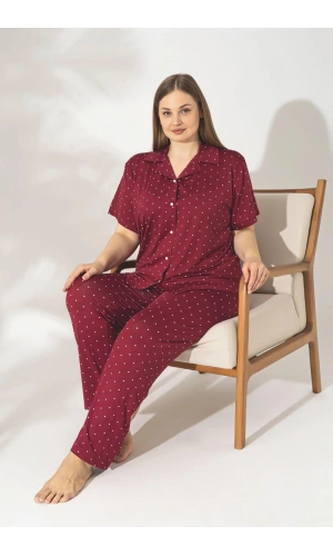 Pijamerry Büyük Beden Kısa Kol Milan Kumaş Pijama Takımı
