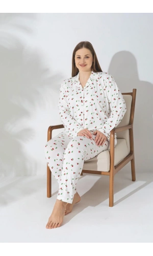 Pijamerry Büyük Beden Uzun Kol Milan Kumaş Pijama Takımı