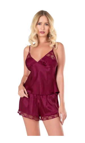 AHU Primoda Bordo Saten Babydoll Şort Takımı 9135