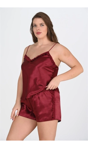 AHU Primoda İp Askılı Büyük Beden Bordo Şort Takımı 1075