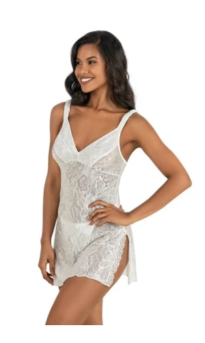Primoda Dantel Detaylı Kısa Saten Ekru Gecelik - 8221