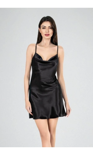 AHU Primoda Mini Degaje Detaylı Siyah Gecelik - 7740