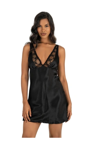 AHU Primoda Göğsü DanteL Detaylı Siyah Kısa Saten Gecelik 8205