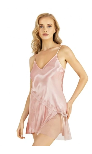 Primoda Tül Detaylı Saten Mini Somon Gecelik - 8224