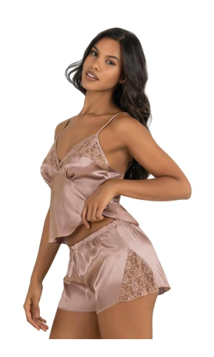 AHU Primoda İp Askılı Vizon Saten Şort Takımı 9203